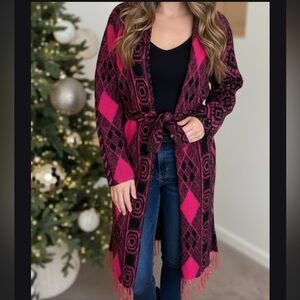 Villa gallo Pink and Black Geometric Cardigan
